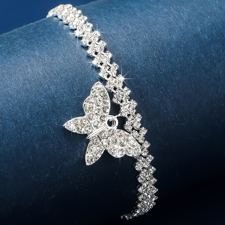 Butterfly Pendant Bracelet with Rhinestones